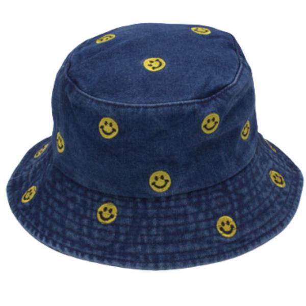 DENIM HAPPY FACE BUCKET HAT