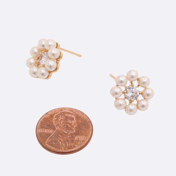 SODAJO FLOWER PEARL CZ GOLD DIPPED EARRING