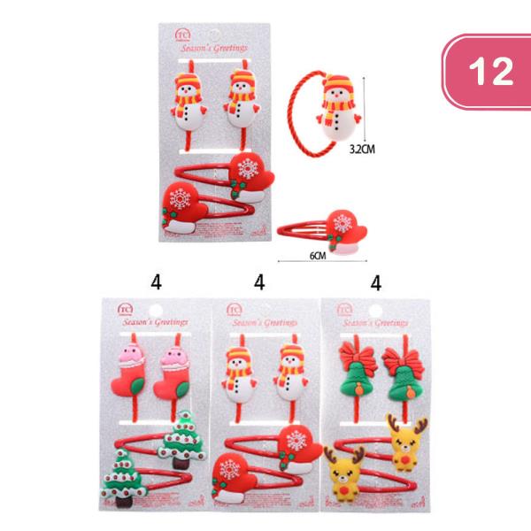 CHRISTMAS HAIR TIE AND SNAP HAIR PIN (12 UNITS)