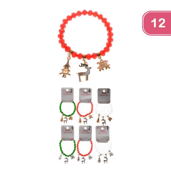 CHRISTMAS CHARM BEADED BRACELET (12 UNITS)