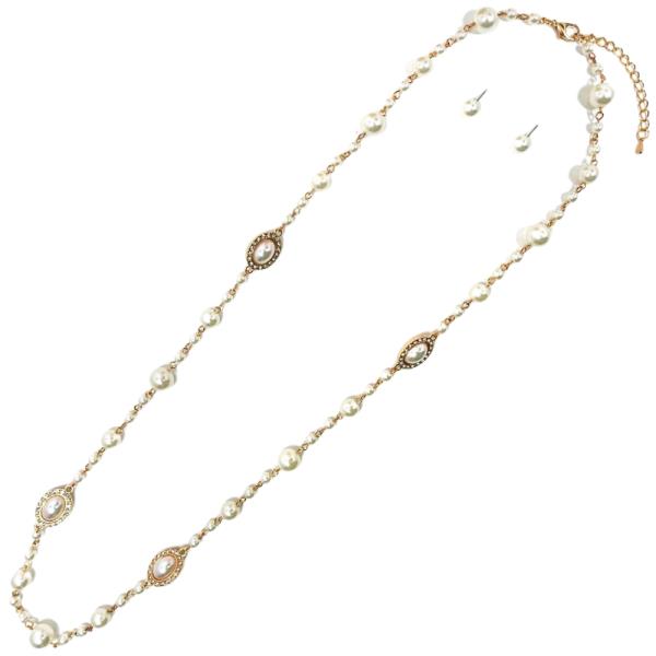 PEARL BEAD WITH CRSTAL LONG NECKLACE