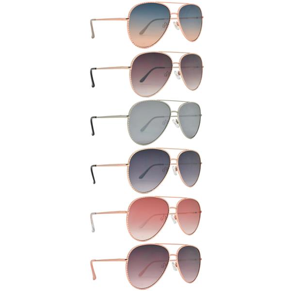 RIDGED FLAT LENS METAL AVIATOR SUNGLASSES 1DZ