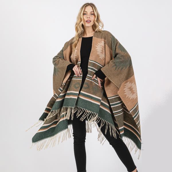 AZTEC PATTERN FRINGE RUANA