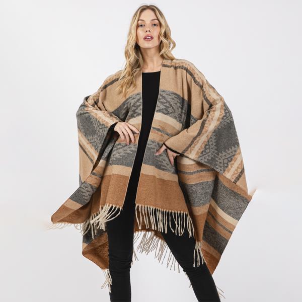 AZTEC PATTERN FRINGE RUANA