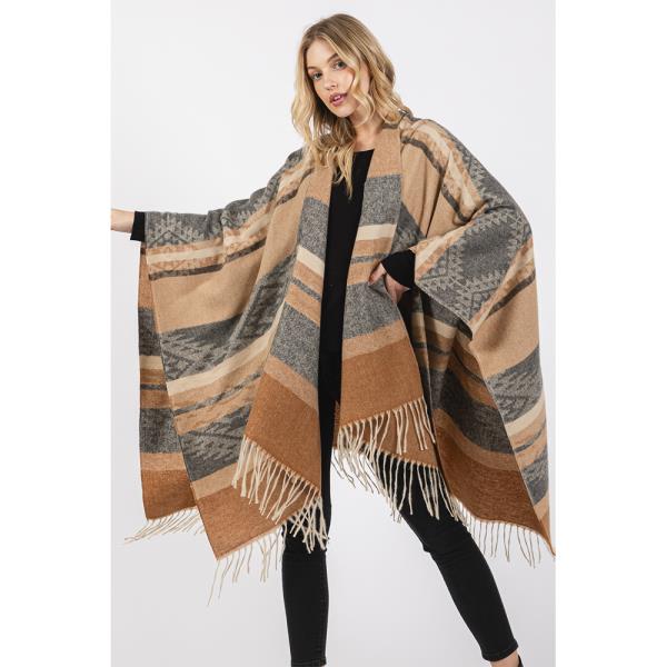 AZTEC PATTERN FRINGE RUANA