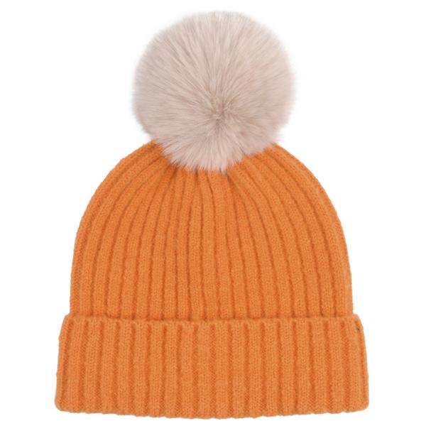 SOLID COLOR POM POM TWO TONE BEANIE