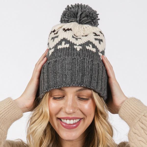 AZTEC PATTERN POM POM BEANIE