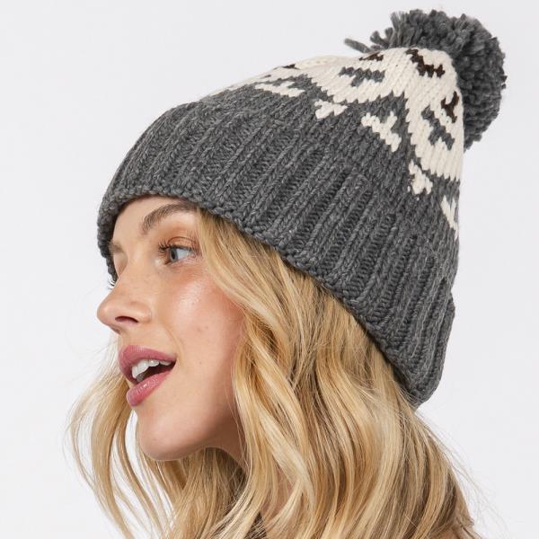 AZTEC PATTERN POM POM BEANIE