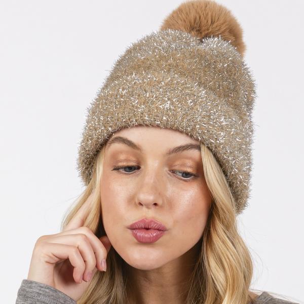 LUREX MIXED POM POM BEANIE