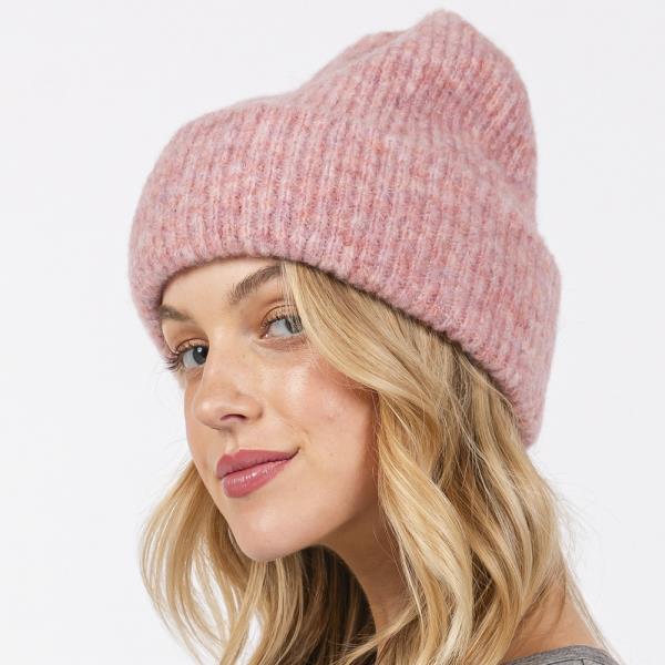 WOOL BLENDED SOLID FUZZY BEANIE