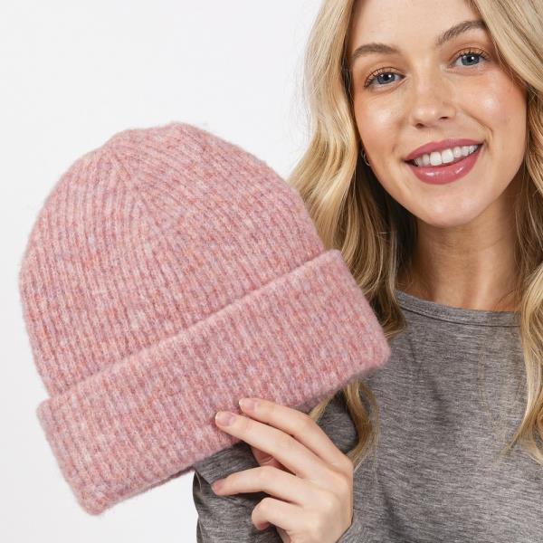 WOOL BLENDED SOLID FUZZY BEANIE