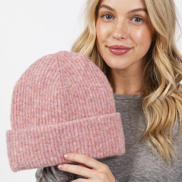 WOOL BLENDED SOLID FUZZY BEANIE