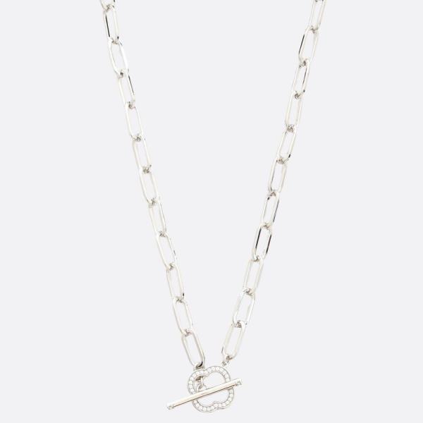 PAPER CLIP W/CZ CLOVER TOGGLE LOCK NECKLACE