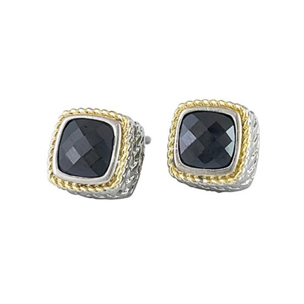 TWO TONE 12MM JET CZ EARRING