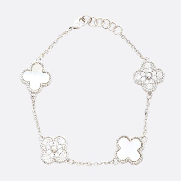 CZ CLOVER LINK STATION METAL BRACELET