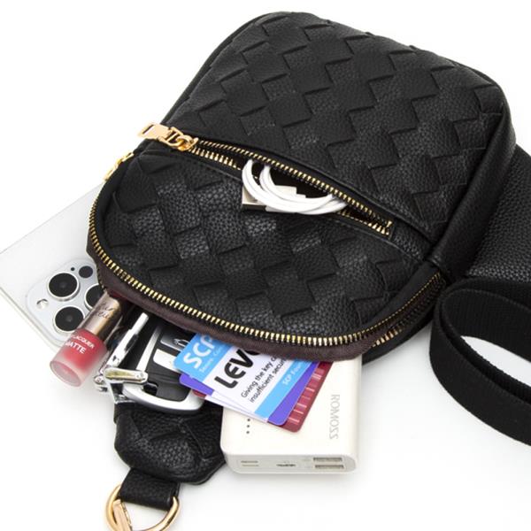 STYLISH WOVEN DESIGN ZIPPER SLING HOOK CROSSBODY BAG