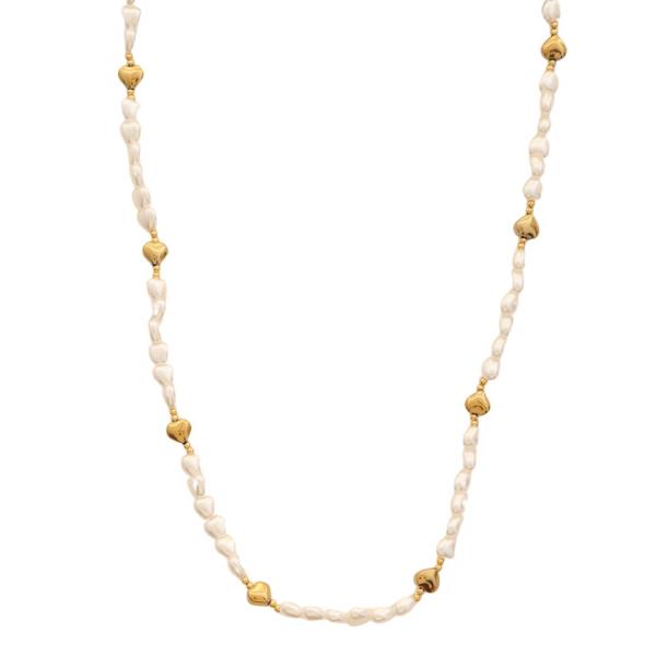 SODAJO PEARL HEAD HEART CHARM GOLD DIPPED NECKLACE