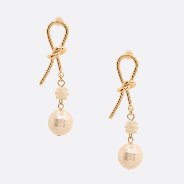 SODAJO FLOWER PEARL BEAD LOOP GOLD DIPPED EARRING