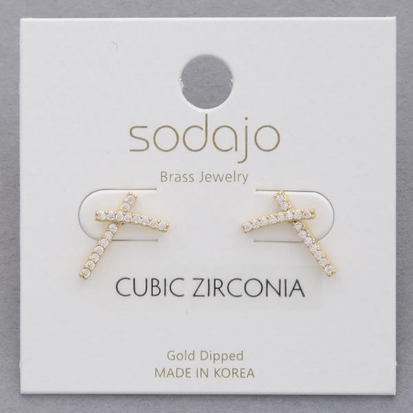 SODAJO GOLD DIPPED CZ X STUD EARRING