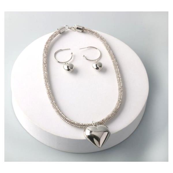 HEART RHINESTONE CORD NECKLACE SET