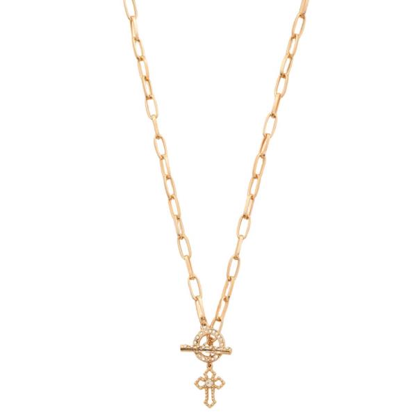 SDJ DAINTY CROSS TOGGLE CLASP OVAL LINK NECKLACE