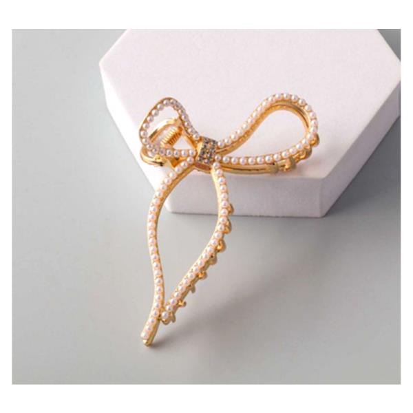 METAL PEARL BOW CLAW CLIP