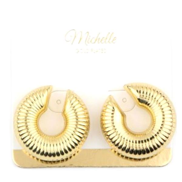 GOLD PLATED GOLD RIBBED DONUT CUFF EARRING