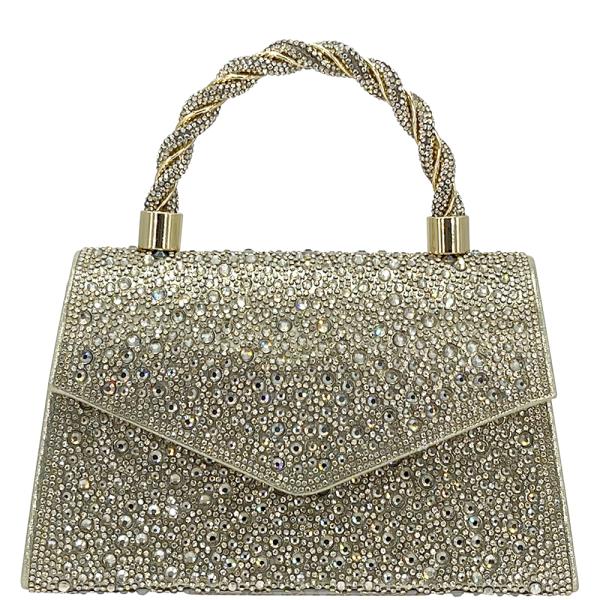 RHINESTONE TWISTED HANDLE EVENING CLUTCH BAG