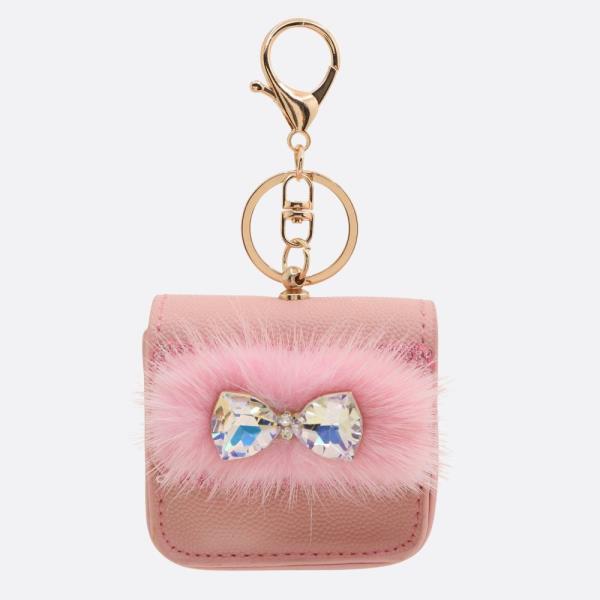 BOW FUR AIRPOD CASE KEYCHAIN