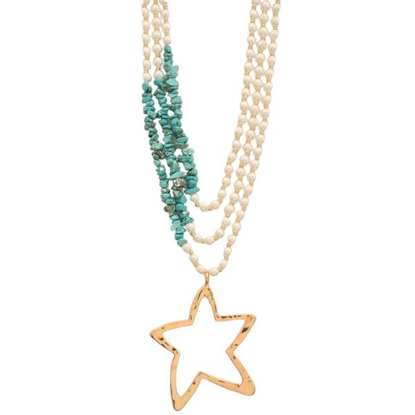 ABSTRACT STAR PENDANT BEADED LAYERED NECKLACE