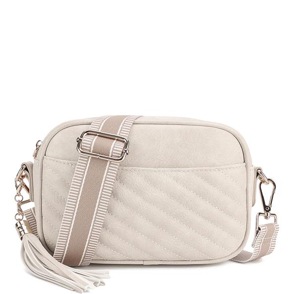 SMOOTH CHIC TASSEL DESIGN ZIPPER CROSSBODY BAG