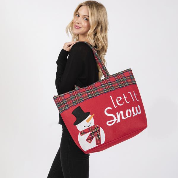 LET IT SNOW LETTER SNOWMAN CHRISTMAS TOTE BAG