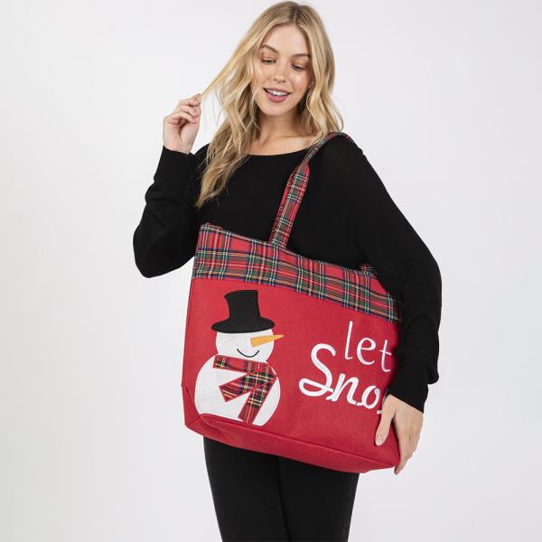 LET IT SNOW LETTER SNOWMAN CHRISTMAS TOTE BAG