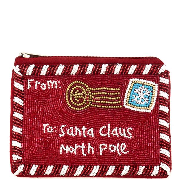 SEED BEAD CHRISTMAS SANTA MAIL COIN PURSE BAG