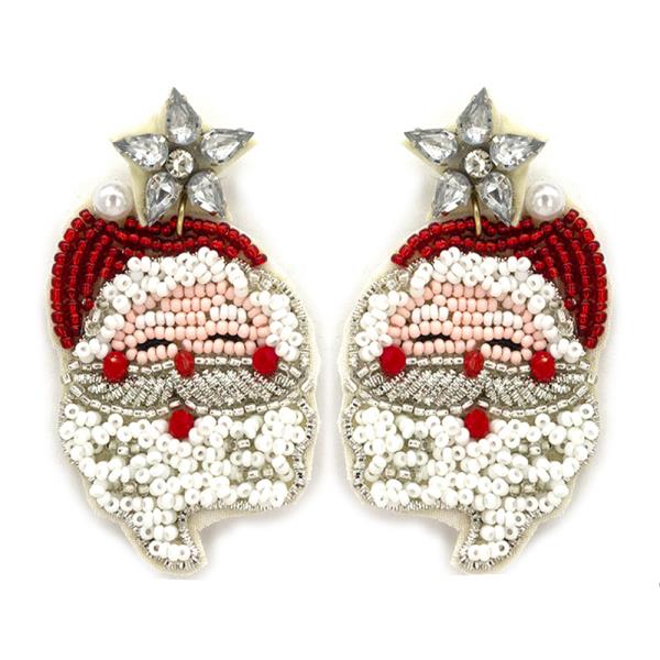 SEED BEAD CHRISTMAS SANTA DANGLE EARRING