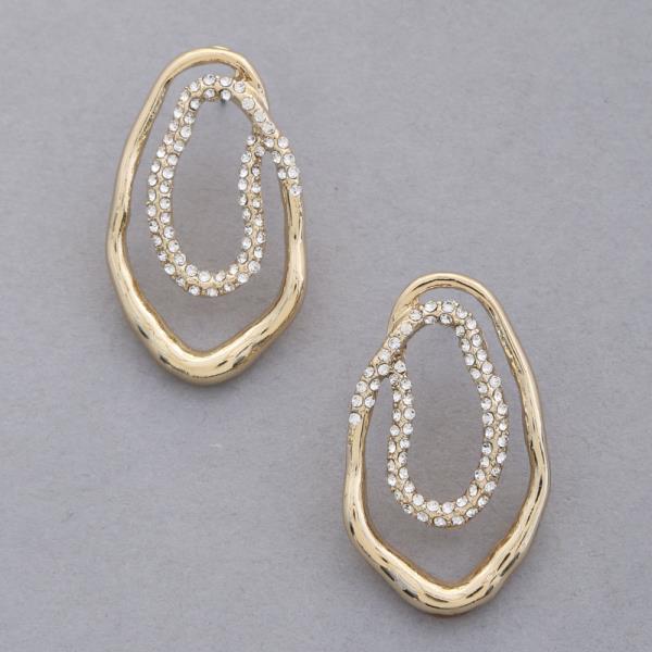 RHINESTONE OVAL LOOP METAL EARRING