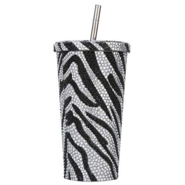 ZEBRA PATTERN  RHINESTONE CRYSTAL BLING TUMBLER  CUP