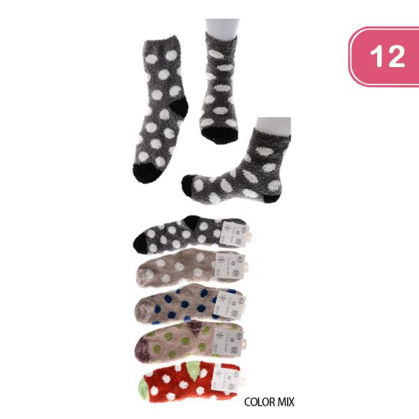 POLKA DOT FUZZY SOCKS (12 UNITS)