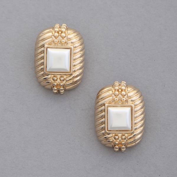 SQUARE CRYSTAL OVAL LINED METAL EARRING