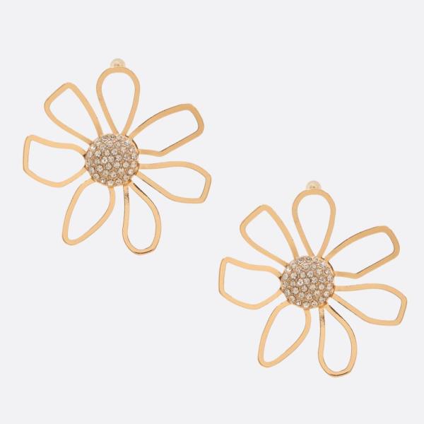 FLOWER METAL RHINESTONE EARRING