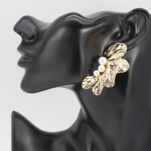 FLOWER WIDE PEARL POST EARRING