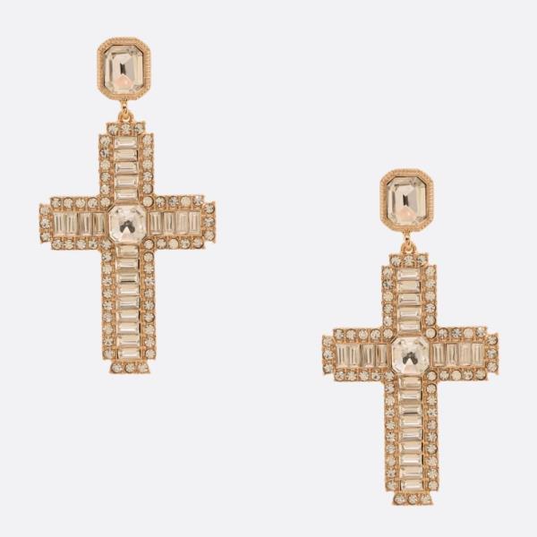 RHINESTONE CROSS DANGLE EARRING