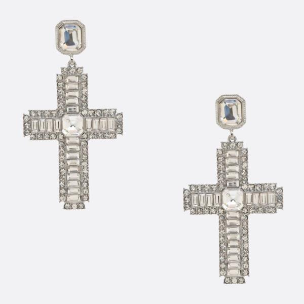 RHINESTONE CROSS DANGLE EARRING