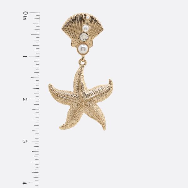 STAR SEASHELL PEARL BEAD METAL DANGLE EARRING