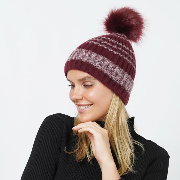 STRIP POM POM BEANIES