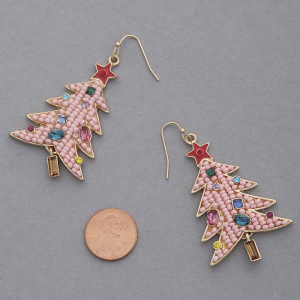 SEED BEAD CHRISTMAS TREE DANGLE EARRING