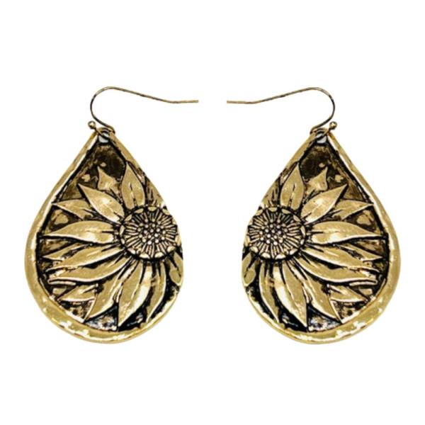 WESTERN METAL SUNFLOWER DANGLE EARRING