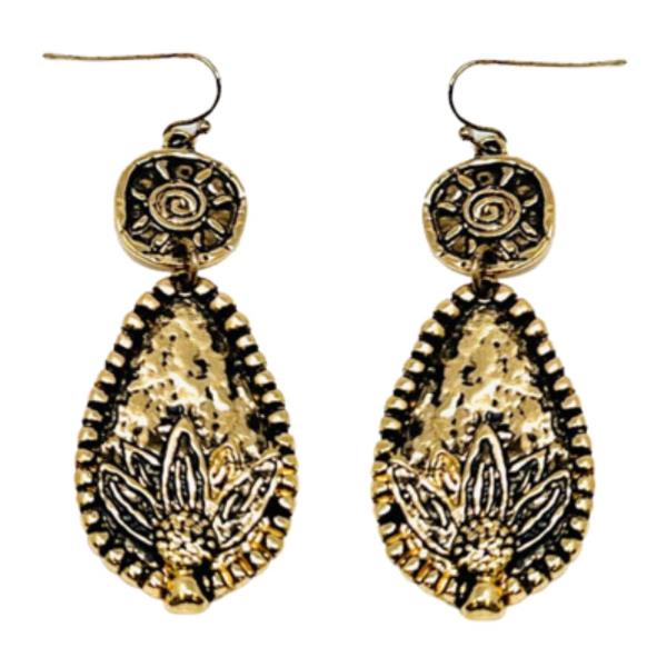 WESTERN METAL SUNFLOWER DANGLE EARRING