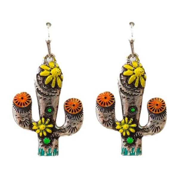 WESTERN METAL CACTUS DANGLE EARRING