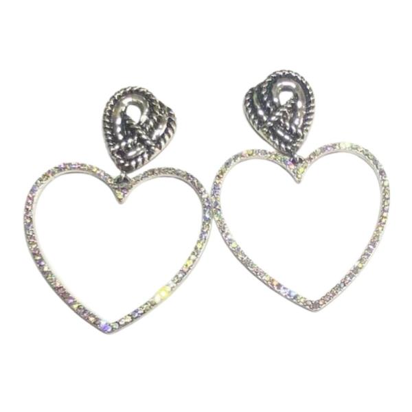 WESTERN RHINESTONE HEART DANGLE EARRING